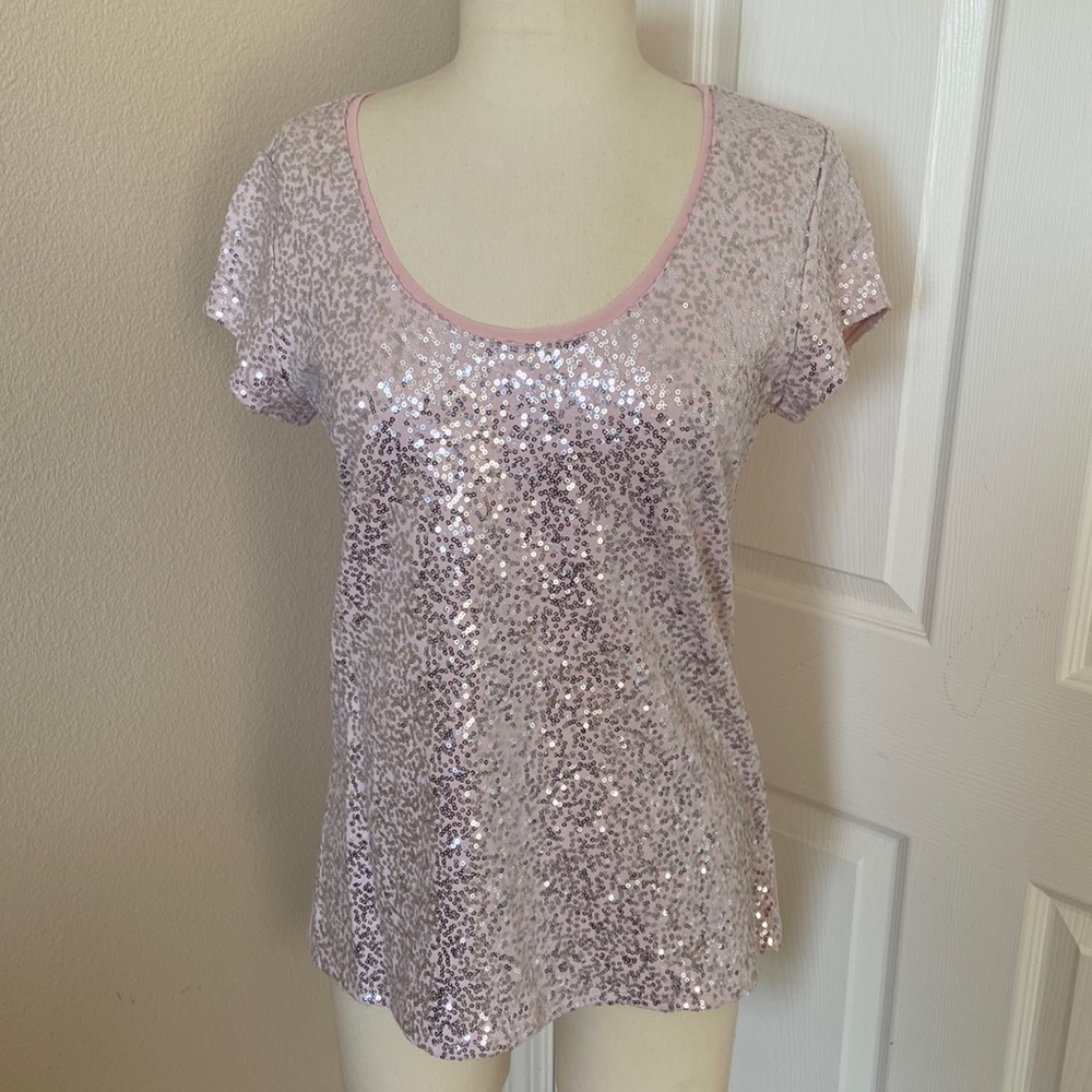 White House Black Market Pink Sequin Top Size M